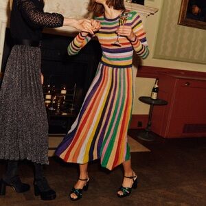 Boden Ribbed Metallic Dress Multi Women’s Size 8